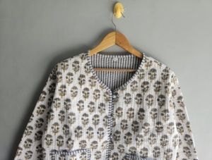 Quilted Cotton Jacket With Floral Print V-Neck Full Sleeve <b>Spring</b> Women's <b>Cardigan</b> Floral print V-neck jacket gift for her - Product Image 2