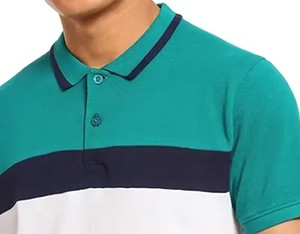 Polo pour homme à blocs de couleur, manches courtes, en coton Oxford respirant, coupe décontractée, blanc, turquoise, bleu marine - Product Image 6