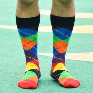 Chaussettes pour hommes à motif Argyle multicolores, tricotées, respirantes, pour un usage quotidien, style printemps, coupe classique - Product Image 6