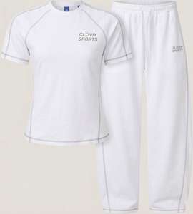 Ensemble de vêtements de sport pour femmes Clovix Sports, blanc, deux pièces, t-shirt à manches courtes et pantalon de survêtement à jambes larges, tenue de sport d'été - Product Image 6
