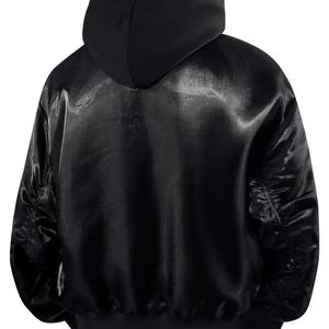 Blouson Bomber Premium Homme à Capuche, Finition Satinée, Léger, Entièrement Zippé, Coupe-Vent, Noir, Argent, Gris, Vêtement d'extérieur Décontracté Streetwear - Product Image 6