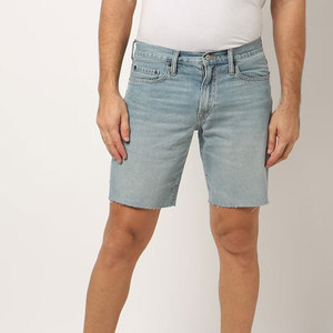 Pantalones Cortos Bermuda de Mezclilla Lavada Azul Claro para Hombre, Cintura Media, Cierre de Botones, Estilo Casual, 100% Algodón Tejido - Product Image 1