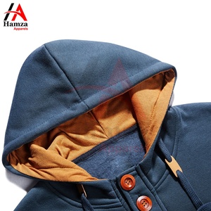 Sudadera con capucha elegante de mezcla de algodón azul marino con detalles de botones Diseño informal Ajuste cómodo Sudaderas con capucha de moda para mallas de yoga - Product Image 2