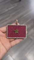 Pendentif drapeau marocain en moissanite or rose de luxe, taille brillant ronde, entièrement serti, avec breloque étoile ethnique, unisexe