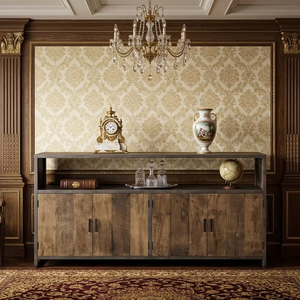 Canbera Custom Solid Wood Sideboard <b>Cabinet</b> Extra Long Metal Base Scandinavian Modern Design Durable Bedroom Home Furniture - Product Image 3