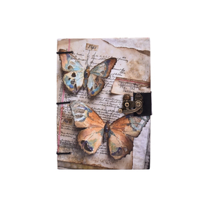 Premium A5 Handmade Paper Notebook Butterfly Design with <b>Lock</b> 200 Pages Vintage Journal Eco Friendly Diary Cardboard Cover Gift - Product Image 3