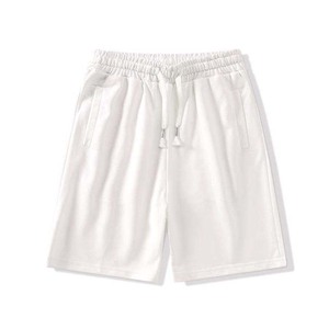 Men's White Cotton Shorts Solid Color Drawstring Waist Casual Style With Pockets Breathable Fabric - Product Image 1