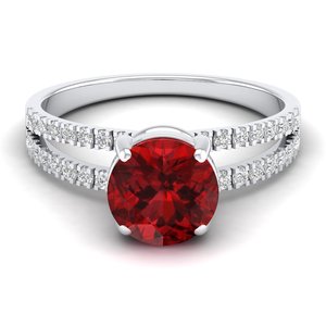 REYES Elegant Design 14K Solid Gold Diamond Engagement <b>Ring</b> <b>For</b> <b>Women</b> Round Brilliant Cut 2 Carat <b>Ruby</b> Gemstone Gifts Jewelry - Product Image 5