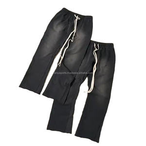 Survêtement 2 pièces délavé à l'acide avec logo personnalisé pour hommes pantalon de survêtement évasé à capuche avec travail de la pierre grande taille pour l'hiver - Product Image 4