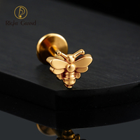 Bee Labret Ring 16G, piercing à dos plat en Titane ASTM F136 à filetage interne, pour cartilage, conque, hélix, lèvre