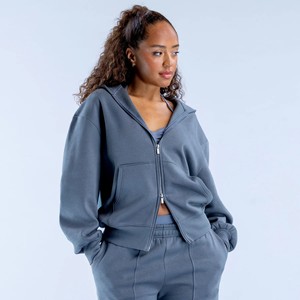 Sudaderas con capucha de doble cremallera para mujer, de corte holgado, tela suave y cómoda, con logotipo personalizado, al por mayor OEM, para ropa urbana. - Product Image 3