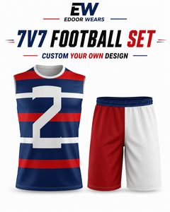 ชุดฟุตบอล EDOOR WEARS 7V7 แบบกำหนดเอง เสื้อแขนกุดลายทางพร้อมกางเกงขาสั้น ชุดยูนิฟอร์มโพลีเอสเตอร์ซับเหงื่อสำหรับผู้ใหญ่ - Product Image 2