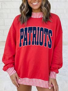 Sudadera de mezcla de algodón para mujer con cuello alto y estampado serigrafiado de mascotas de equipos deportivos, estilo Plaid School Spirit Patriots. - Product Image 6