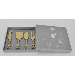 Juego de Cuchillos para Queso de Lujo con Diseño Ecuestre, Caja de Regalo Decorativa, Juego de Cubiertos Dorados para Servir Queso, 4 Piezas, Último Diseño de Estribo - Product Image 1