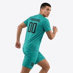 Custom Men's Soccer Jersey Set Teal Short Sleeve Moisture Wicking Sublimated Print Elastic Waist Regular Fit All Seasons - Product Image 4