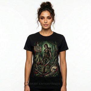 Camiseta gráfica personalizada para mujer, camiseta con estampado de bosque Bone Trap, ropa de calle de aventura de terror, ropa de algodón para mujer - Product Image 1