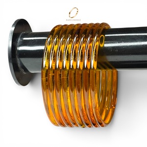 Handcrafted Premium Wholesale <b>Jelly</b> Golden Yellow Emerald Cut Kashmiri Glass Bangles Set Trendy Daily Wear Party Indian Jewelry - Product Image 4