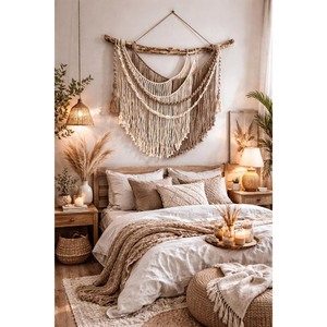 Bohemia Macrame Wall Hanging Natural Fiber Fringe Art Piece Irregular Shape Home Decor Living Room Nature Theme - Product Image 5