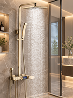 Système de douche thermostatique mural en or brossé avec affichage numérique pour appartement, villa, projet de salle de bain