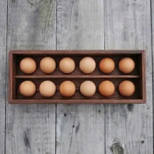 Minimalist Acacia Wood Egg <b>Storage</b> <b>Box</b> Rectangle Shape 2 Compartments Eco-Friendly Large Capacity <b>Kitchen</b> Food Container - Product Image 2