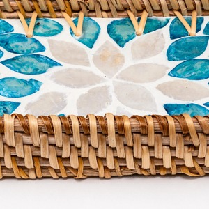 Rectangle Mother Of Pearl Rattan Tray For Aesthetic Family Dining And Vanity Tray For Perfume Bottles <b>Candles</b> Or Jewelry - Product Image 2