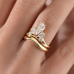 14K Real <b>Gold</b> Pear Cut Lab Grown Diamond Royal Crown Engagement <b>Ring</b> with Curved Wedding Band Chunky <b>Gold</b> Band Bridal <b>Ring</b> <b>Set</b> - Product Image 2