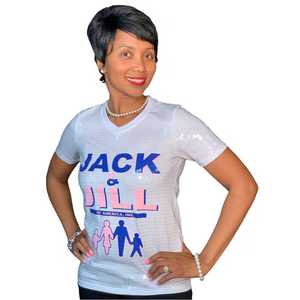 Jack and Jill Family <b>Sequin</b> <b>Top</b> Women Short Sleeve Gray T-Shirt Custom Greek Inspired Bling Casual Fashion Apparel - Product Image 4