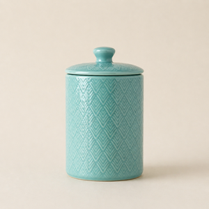 Luxury Ceramic Storage Canister Embossed Texture Airtight Lid Moisture Safe Kitchen Organizer <b>Decorative</b> Countertop Accent <b>Jar</b> - Product Image 1