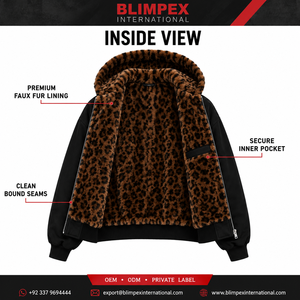 Veste bomber à capuche doublée de fausse fourrure pour homme, sur mesure, imprimé léopard, chaude, grande taille, pour l'hiver - Product Image 3