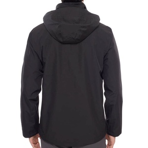 Men's Black Solid Stand Collar Hooded Puffer <b>Jacket</b> Windproof Zipper Closure Casual Winter Outerwear Regular Fit Polyester Shell - Product Image 6