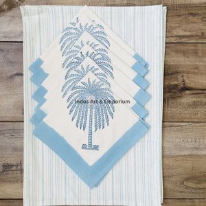 Indus Art Emporium - Mantel Individual Clásico Hecho a Mano de Algodón Fino con Estampado de Palmeras y Borde Geométrico, Lavable a Máquina, Personalizable para el Hogar - Product Image 2