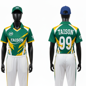 Maillot de cricket pour femmes 160 GSM en polyester respirant interlock, panneaux verts et jaunes haute performance, logo personnalisé par sublimation, tenue d'équipe - Product Image 1