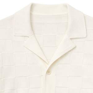 Chemise en tricot à carreaux pour homme, manches courtes, boutonnée, décontractée, été, tricotage, haut blanc, OEM, vente en gros - Product Image 3