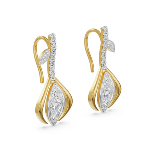 Women's 18K Gold Diamond Drop <b>Earrings</b> Marquise Cut Luxury <b>Wedding</b> Jewelry Plant Shape - Product Image 2