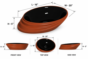 Lavabo Ovalado Moderno con Acabado Brillante, Interior Negro, Exterior Terracota, para Encimera de Baño - Product Image 3