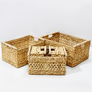 Rectangle Natural Water Hyacinth Storage <b>Basket</b> With Handles Rustic Multi Purpose Organizer for Home Desktop Neatening - Product Image 4