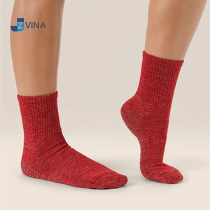 Custom LOGO Pilates <b>Socks</b> Burgundy Color Shiny Fabric Dual Direction Inside Grip <b>Women</b> Anti Slip Yoga Barre Daily Free Design - Product Image 4