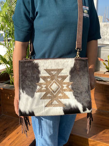 Handmade Hair on Genuine Suede Leather Fringe Concealed Carry Crossbody Purse for Women's Western Cowhide Laser Embossed Handbag - Product Image 3