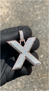 Colgante de Hip Hop con Letra Inicial X, Chapado en Plata 925, con Incrustaciones de Moissanita VVS de Corte Brillante Redondo, Personalizado - Product Image 5