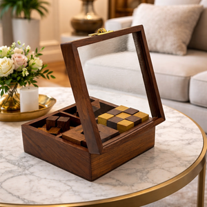 Juego de 4 Rompecabezas de Madera Hechos a Mano en Madera de Palisandro Indio, Caja de Regalo con Tapa de Vidrio, Calidad Premium - Product Image 4