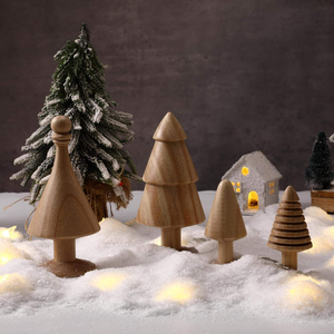 Ensemble de 4 figurines d'arbre de Noël rétro en bois, décoration de table de Noël, décoration de table à manger - Product Image 3