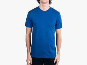 เสื้อยืดคอตตอนเจอร์ซีย์สีน้ำเงินสำหรับผู้ชาย ผ้าฝ้าย 100% ขายส่ง พิมพ์ลายด้านหน้า เสื้อยืดเปล่าคุณภาพพรีเมียม ระบายอากาศได้ดี สำหรับเสื้อผ้าอีคอมเมิร์ซ - Product Image 1