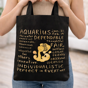 Sac fourre-tout en toile imprimé personnalisé avec motif Aquarius doré |   Sac de courses réutilisable, grand format 37x43cm, écologique, élégant, sac fourre-tout - Product Image 5