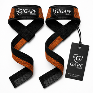 Sangles de levage GAPE SPORTS en nylon noir et orange avec fermeture Velcro réglables pour entraînement de force unisexe – Prix de gros, personnalisation OEM - Product Image 2
