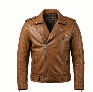 Chaqueta de Motociclista Personalizada para Hombre, de Cuero Genuino, Corte Ajustado, con Cierre, Cuello Alto, Logotipo Frontal, para Primavera, Otoño e Invierno - Product Image 5