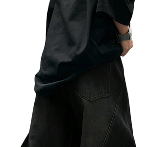 Jean en denim noir ample pour homme, coupe décontractée, jambe large, style streetwear, pantalon délavé, longueur intégrale, tenue décontractée et tendance - Product Image 4