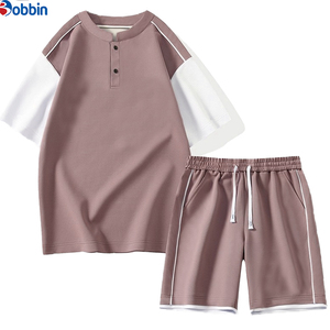 Conjunto Corto Personalizado para Hombre, Camiseta de Manga Corta con Bloques de Color de Alta Calidad, Camisa Casual Moderna con Cuello Alto, Conjunto de 2 Piezas para Verano - Product Image 5