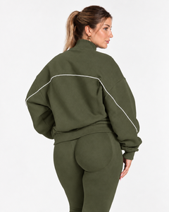 <b>Women</b> Contrastline Zipper Tracksuit Casual Two Piece Set Relaxed Fit <b>Jacket</b> And Wide Leg Pants Matching Outfit Wholesale Apparel - Product Image 4