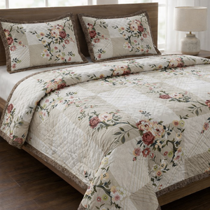 King Size Floral Quilted Bedcover <b>Set</b> |3pcs Soft Microfiber <b>Comforter</b> AC Quilt <b>Set</b> Luxury Breathable Bedding with Pillow Covers - Product Image 1