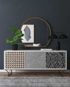 Wholesale Modern Farmhouse Eco-Friendly Camel Bone Inlay Wood Furniture 1 <b>Drawer</b> <b>2</b>-Door <b>Chest</b> Blue White Pattern for Living Room - Product Image 2